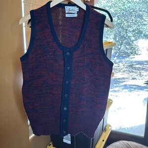 Vintage Barclay Sweater Vest Blue & Red Grandpa Shetland Wool Blend Size Small